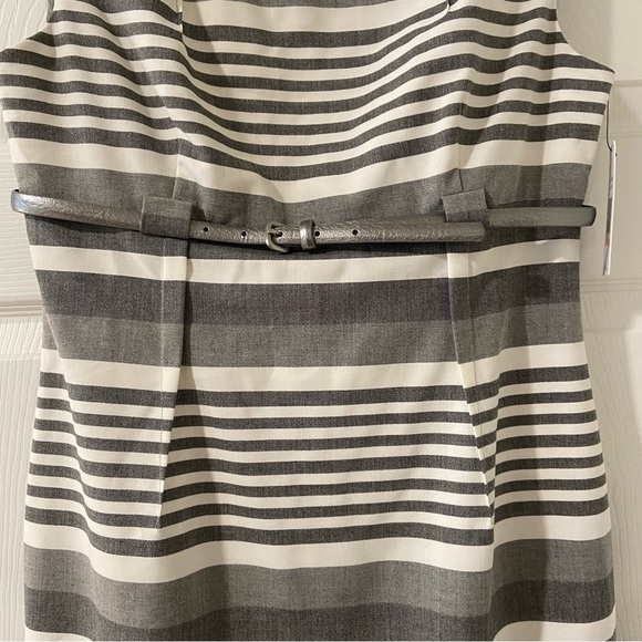 Vicky Tiel Women's Sleeveless Gray/White Sheath Lined Midi Dress NWT Sz 10 - Picture 2 of 12